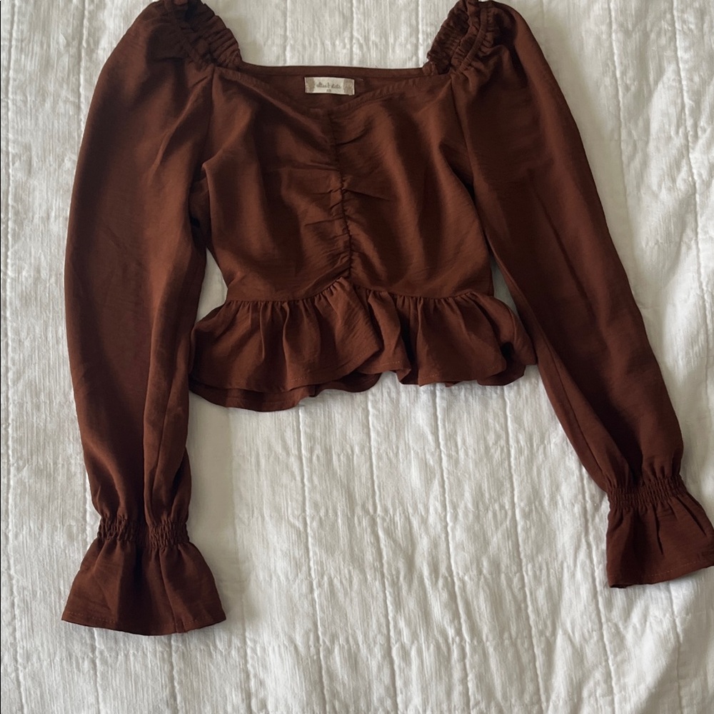 Altar'd State Brown Ruffled Blouse